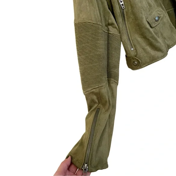 Blank NYC Faux Suede Moto Jacket in Olive Green • Size Large • NEW WITH TAGS - Picture 6 of 7